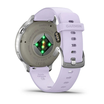 Garmin Venu 4 (41 mm) lilas/violet/rose - Montre connectée hybride mode/sport - Argent avec bracelet en silicone bleu pervenche
