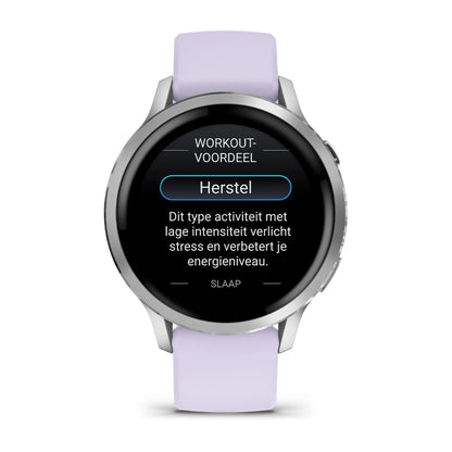 Garmin Venu 4 (41 mm) lila/paars/roze - Fashion/Sport Hybride Smartwatch - Zilver met Periwinkle siliconen band