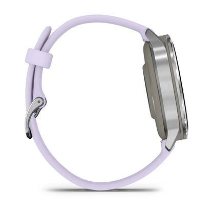 Garmin Venu 4 (41 mm) lila/paars/roze - Fashion/Sport Hybride Smartwatch - Zilver met Periwinkle siliconen band