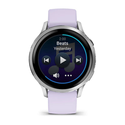 Garmin Venu 4 (41 mm) lilas/violet/rose - Montre connectée hybride mode/sport - Argent avec bracelet en silicone bleu pervenche