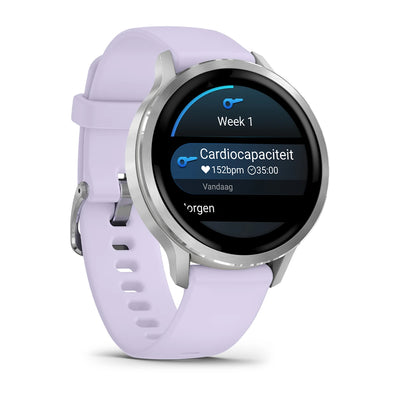 Garmin Venu 4 (41 mm) lilas/violet/rose - Montre connectée hybride mode/sport - Argent avec bracelet en silicone bleu pervenche