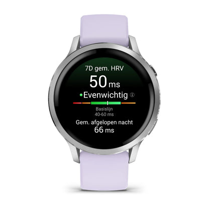 Garmin Venu 4 (41 mm) lila/paars/roze - Fashion/Sport Hybride Smartwatch - Zilver met Periwinkle siliconen band