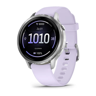 Garmin Venu 4 (41 mm) lilas/violet/rose - Montre connectée hybride mode/sport - Argent avec bracelet en silicone bleu pervenche