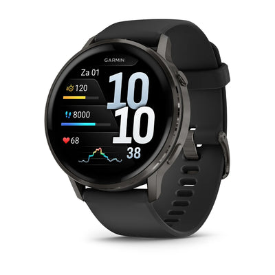 Garmin Venu 4 (45 mm) noir - Montre connectée hybride mode/sport - Ardoise avec bracelet en silicone noir