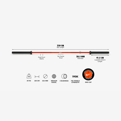 Nike Strength Coated Premium Barbell - 20 kg / Orange Swoosh