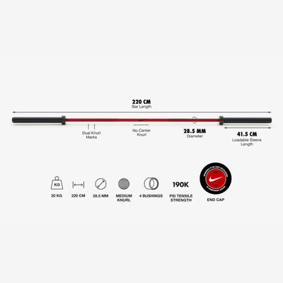 Nike Strength Coated Premium Barbell - 20 kg / Red Swoosh
